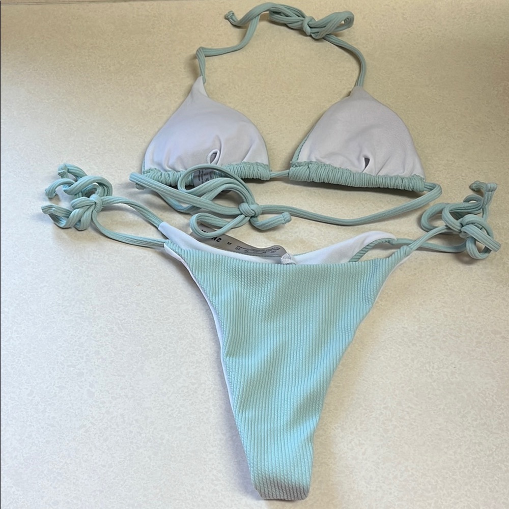 SHEIN Light Blue Ribbed Bikini - Picture 2 of 3